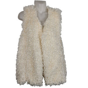 Cal Style Womens Shaggy Faux Fur Vest 70's Hippie Boho Open Front Lined Large